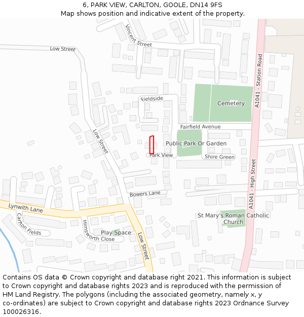 6, PARK VIEW, CARLTON, GOOLE, DN14 9FS: Location map and indicative extent of plot