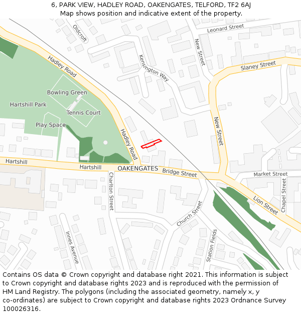 6, PARK VIEW, HADLEY ROAD, OAKENGATES, TELFORD, TF2 6AJ: Location map and indicative extent of plot