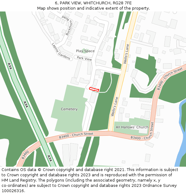 6, PARK VIEW, WHITCHURCH, RG28 7FE: Location map and indicative extent of plot