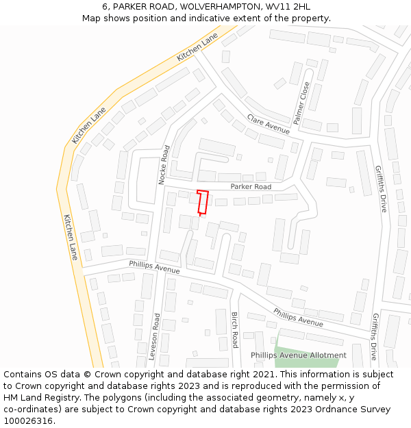 6, PARKER ROAD, WOLVERHAMPTON, WV11 2HL: Location map and indicative extent of plot