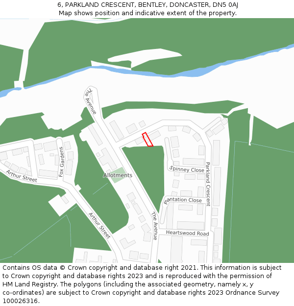 6, PARKLAND CRESCENT, BENTLEY, DONCASTER, DN5 0AJ: Location map and indicative extent of plot