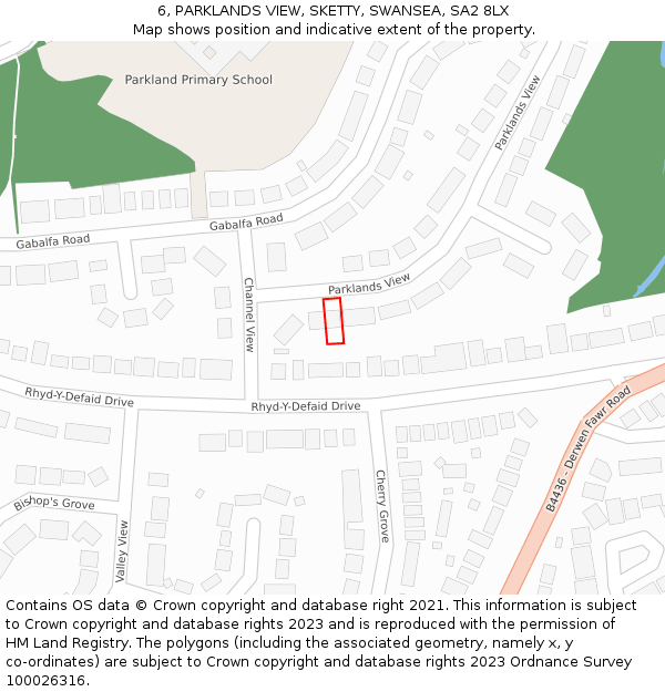 6, PARKLANDS VIEW, SKETTY, SWANSEA, SA2 8LX: Location map and indicative extent of plot