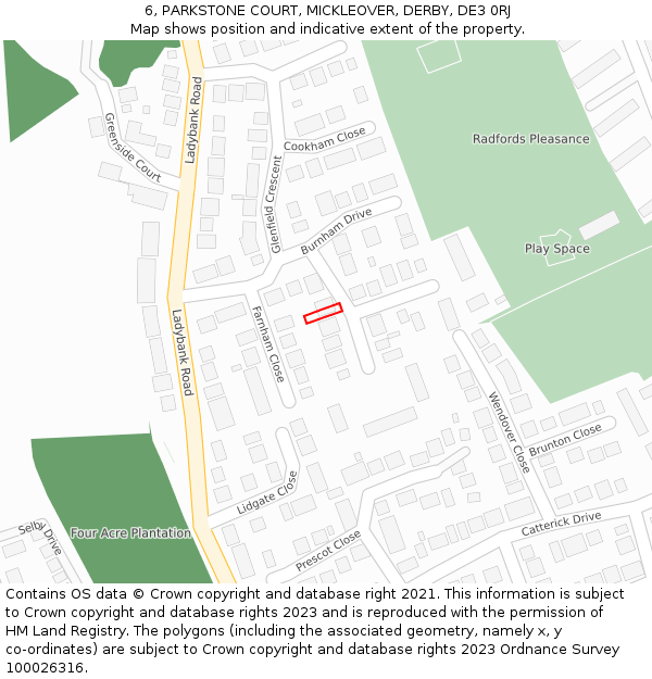 6, PARKSTONE COURT, MICKLEOVER, DERBY, DE3 0RJ: Location map and indicative extent of plot