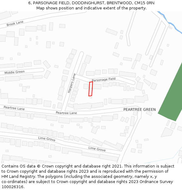 6, PARSONAGE FIELD, DODDINGHURST, BRENTWOOD, CM15 0RN: Location map and indicative extent of plot