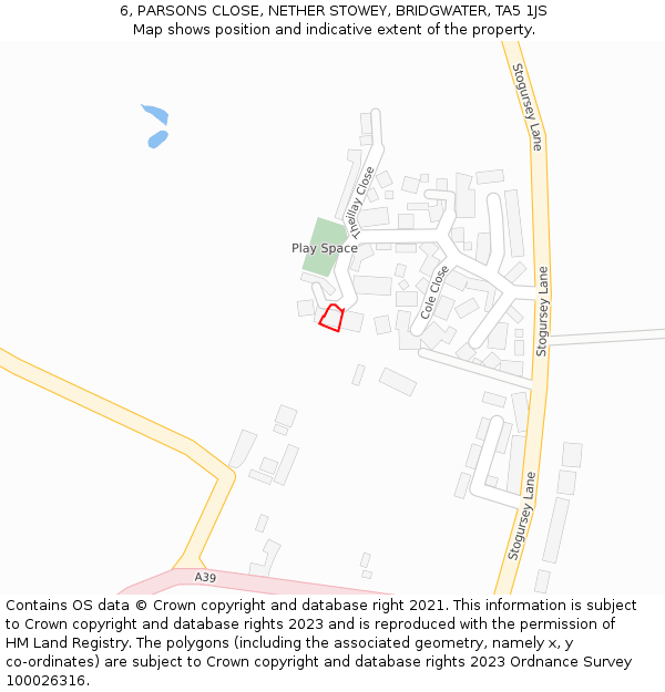 6, PARSONS CLOSE, NETHER STOWEY, BRIDGWATER, TA5 1JS: Location map and indicative extent of plot