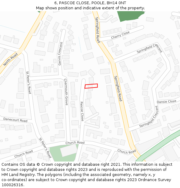 6, PASCOE CLOSE, POOLE, BH14 0NT: Location map and indicative extent of plot