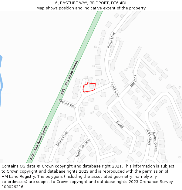 6, PASTURE WAY, BRIDPORT, DT6 4DL: Location map and indicative extent of plot