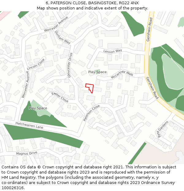 6, PATERSON CLOSE, BASINGSTOKE, RG22 4NX: Location map and indicative extent of plot