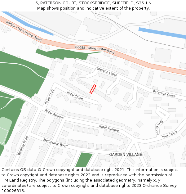 6, PATERSON COURT, STOCKSBRIDGE, SHEFFIELD, S36 1JN: Location map and indicative extent of plot