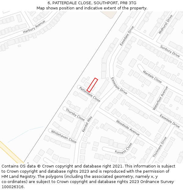 6, PATTERDALE CLOSE, SOUTHPORT, PR8 3TG: Location map and indicative extent of plot