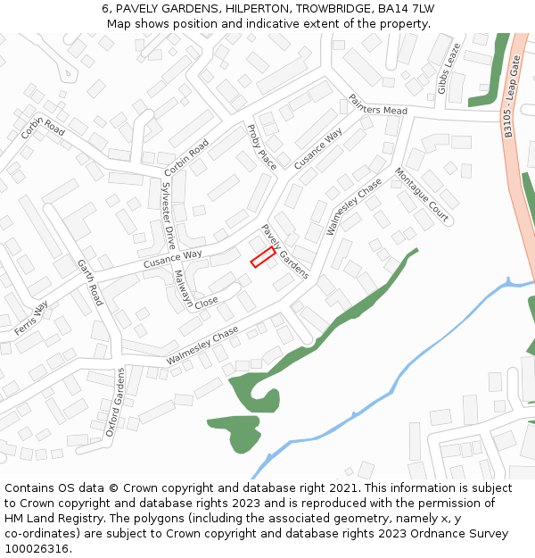 6, PAVELY GARDENS, HILPERTON, TROWBRIDGE, BA14 7LW: Location map and indicative extent of plot