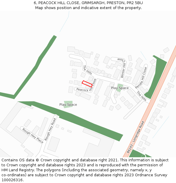 6, PEACOCK HILL CLOSE, GRIMSARGH, PRESTON, PR2 5BU: Location map and indicative extent of plot