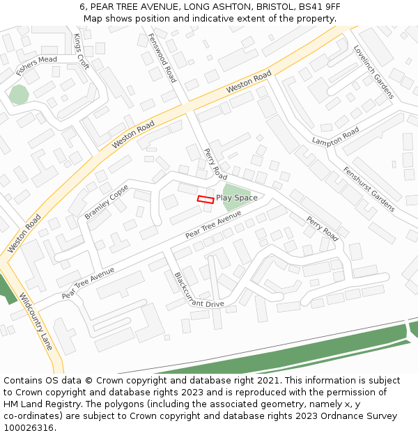 6, PEAR TREE AVENUE, LONG ASHTON, BRISTOL, BS41 9FF: Location map and indicative extent of plot