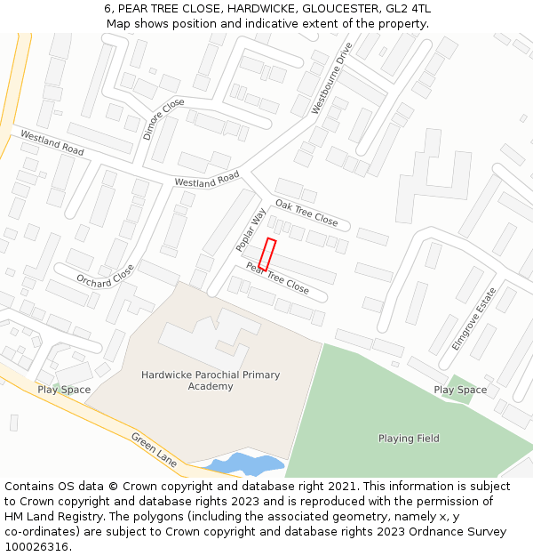 6, PEAR TREE CLOSE, HARDWICKE, GLOUCESTER, GL2 4TL: Location map and indicative extent of plot