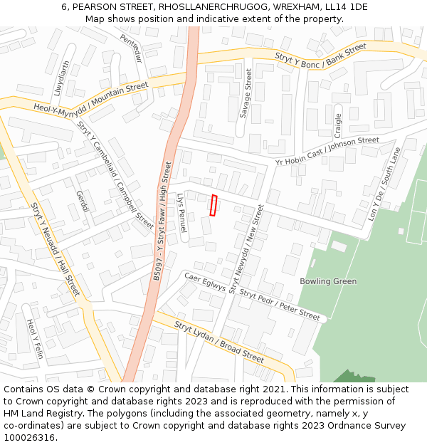 6, PEARSON STREET, RHOSLLANERCHRUGOG, WREXHAM, LL14 1DE: Location map and indicative extent of plot