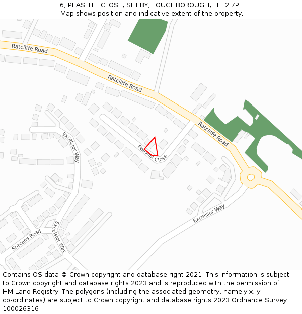 6, PEASHILL CLOSE, SILEBY, LOUGHBOROUGH, LE12 7PT: Location map and indicative extent of plot