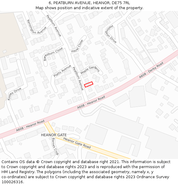 6, PEATBURN AVENUE, HEANOR, DE75 7RL: Location map and indicative extent of plot