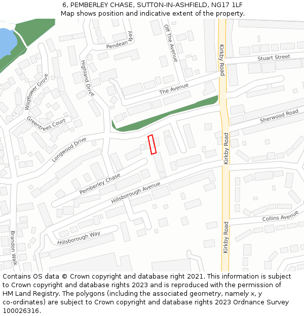 6, PEMBERLEY CHASE, SUTTON-IN-ASHFIELD, NG17 1LF: Location map and indicative extent of plot