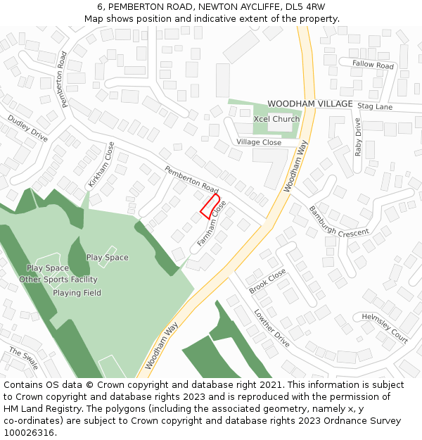6, PEMBERTON ROAD, NEWTON AYCLIFFE, DL5 4RW: Location map and indicative extent of plot