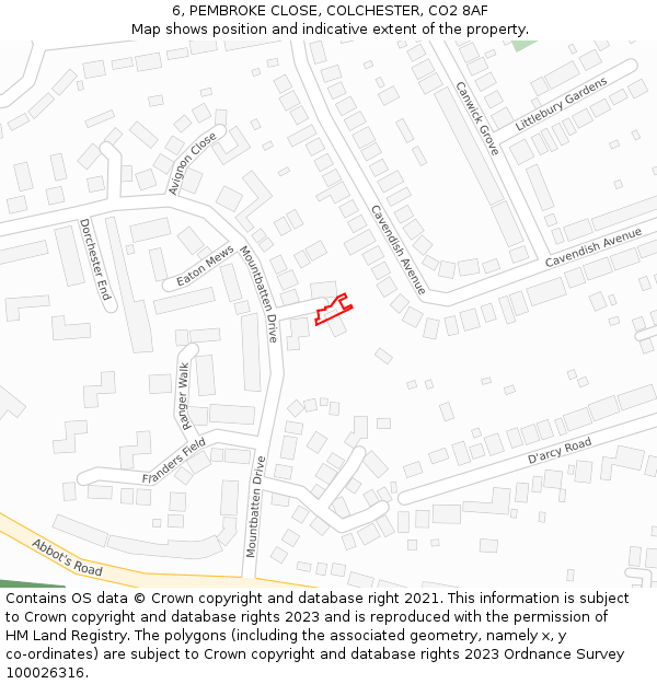 6, PEMBROKE CLOSE, COLCHESTER, CO2 8AF: Location map and indicative extent of plot