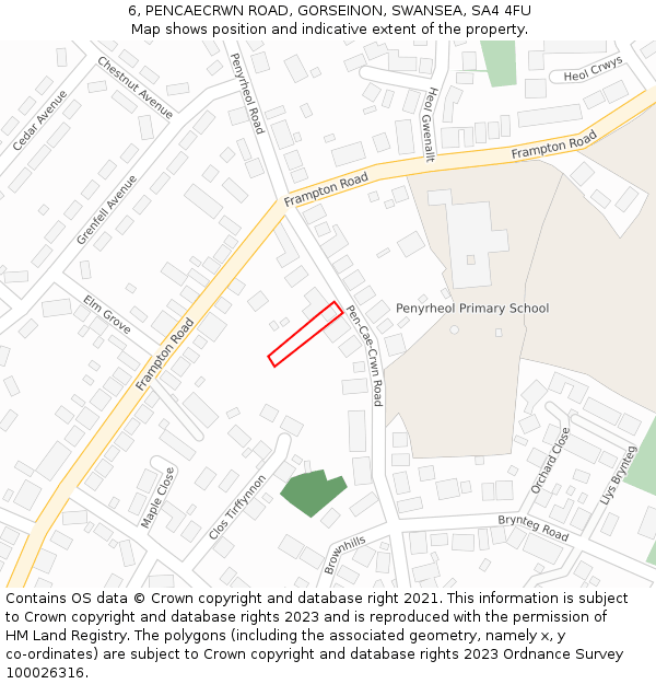 6, PENCAECRWN ROAD, GORSEINON, SWANSEA, SA4 4FU: Location map and indicative extent of plot