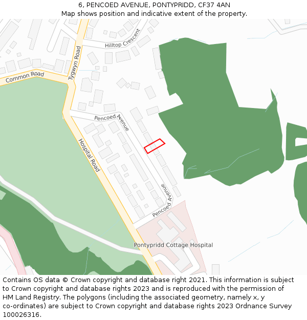 6, PENCOED AVENUE, PONTYPRIDD, CF37 4AN: Location map and indicative extent of plot