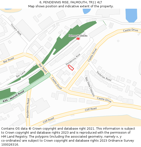 6, PENDENNIS RISE, FALMOUTH, TR11 4LT: Location map and indicative extent of plot