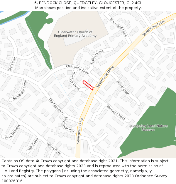 6, PENDOCK CLOSE, QUEDGELEY, GLOUCESTER, GL2 4GL: Location map and indicative extent of plot