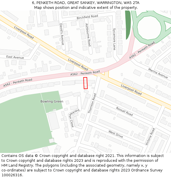 6, PENKETH ROAD, GREAT SANKEY, WARRINGTON, WA5 2TA: Location map and indicative extent of plot