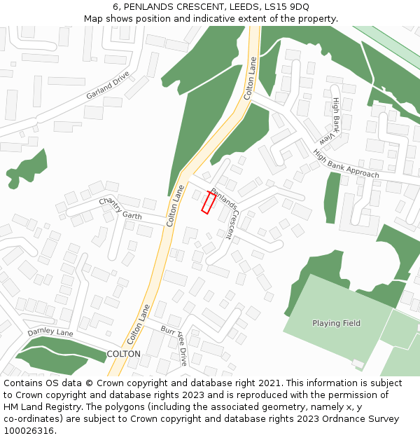 6, PENLANDS CRESCENT, LEEDS, LS15 9DQ: Location map and indicative extent of plot