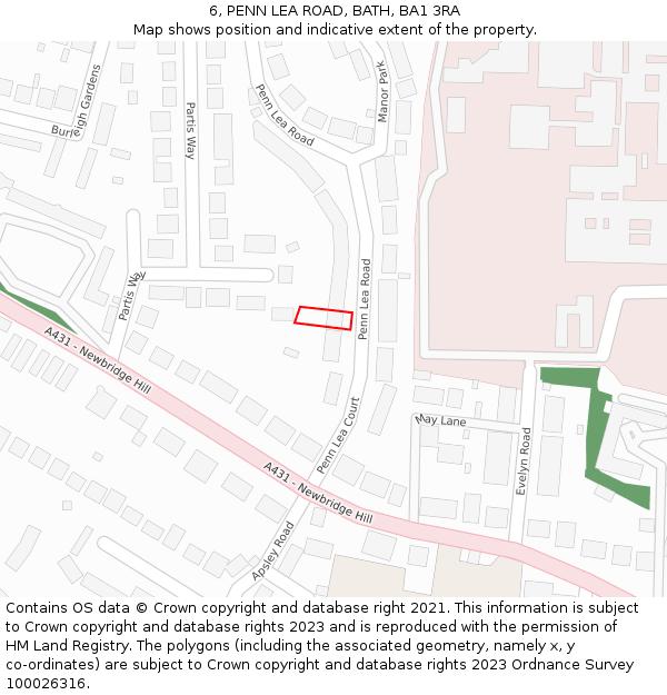 6, PENN LEA ROAD, BATH, BA1 3RA: Location map and indicative extent of plot