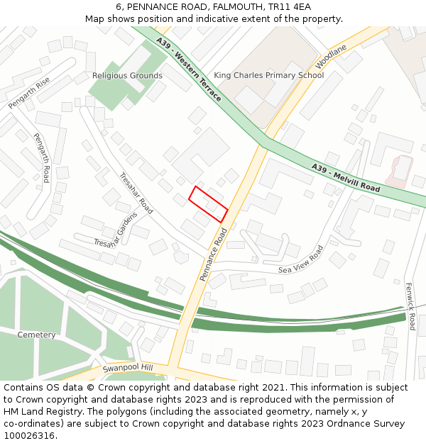 6, PENNANCE ROAD, FALMOUTH, TR11 4EA: Location map and indicative extent of plot