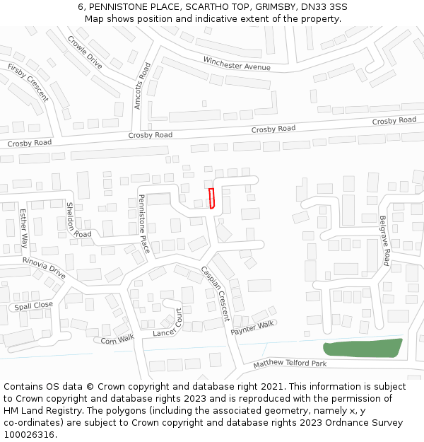 6, PENNISTONE PLACE, SCARTHO TOP, GRIMSBY, DN33 3SS: Location map and indicative extent of plot