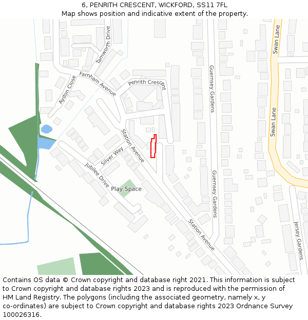6, PENRITH CRESCENT, WICKFORD, SS11 7FL: Location map and indicative extent of plot