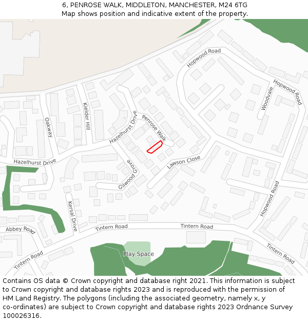 6, PENROSE WALK, MIDDLETON, MANCHESTER, M24 6TG: Location map and indicative extent of plot