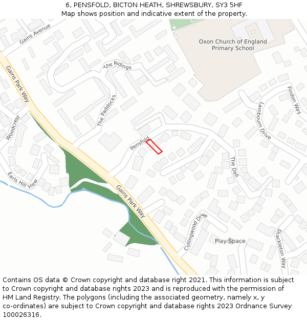 6, PENSFOLD, BICTON HEATH, SHREWSBURY, SY3 5HF: Location map and indicative extent of plot