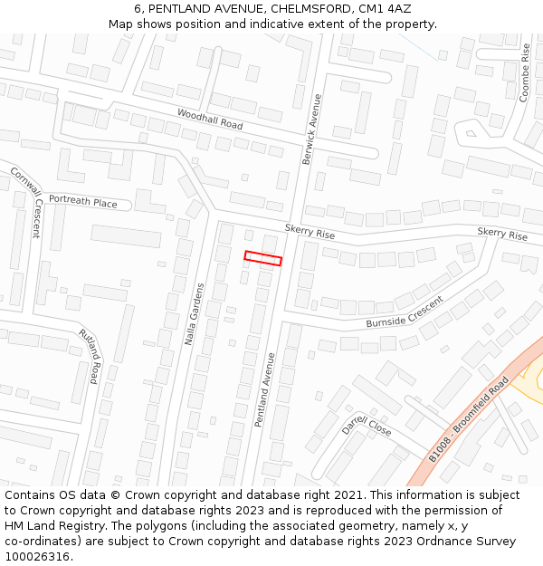 6, PENTLAND AVENUE, CHELMSFORD, CM1 4AZ: Location map and indicative extent of plot