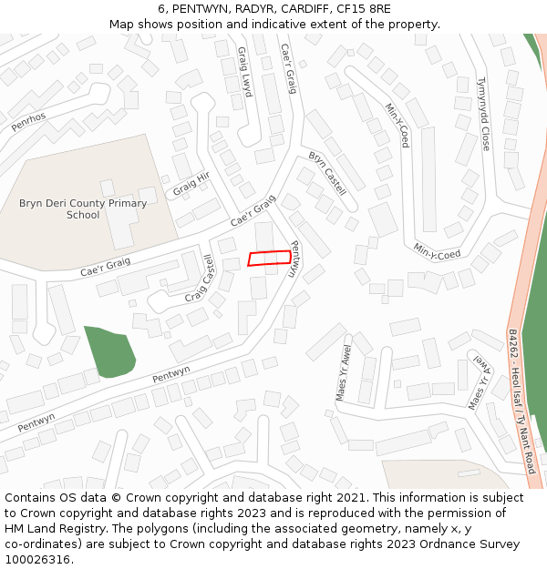 6, PENTWYN, RADYR, CARDIFF, CF15 8RE: Location map and indicative extent of plot