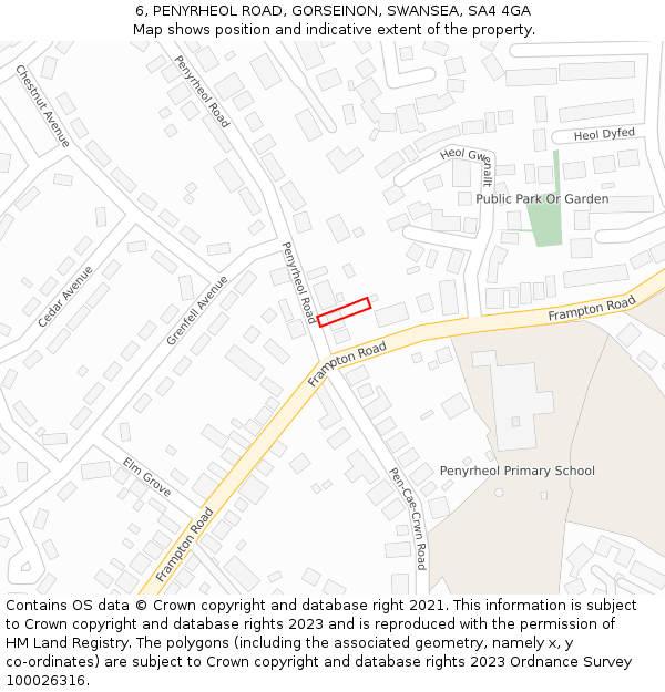 6, PENYRHEOL ROAD, GORSEINON, SWANSEA, SA4 4GA: Location map and indicative extent of plot