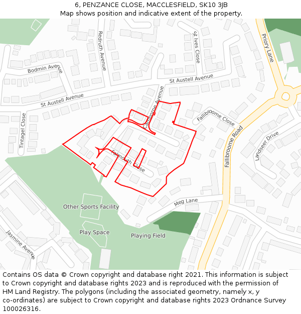 6, PENZANCE CLOSE, MACCLESFIELD, SK10 3JB: Location map and indicative extent of plot