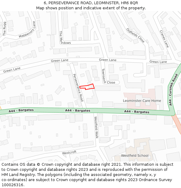 6, PERSEVERANCE ROAD, LEOMINSTER, HR6 8QR: Location map and indicative extent of plot