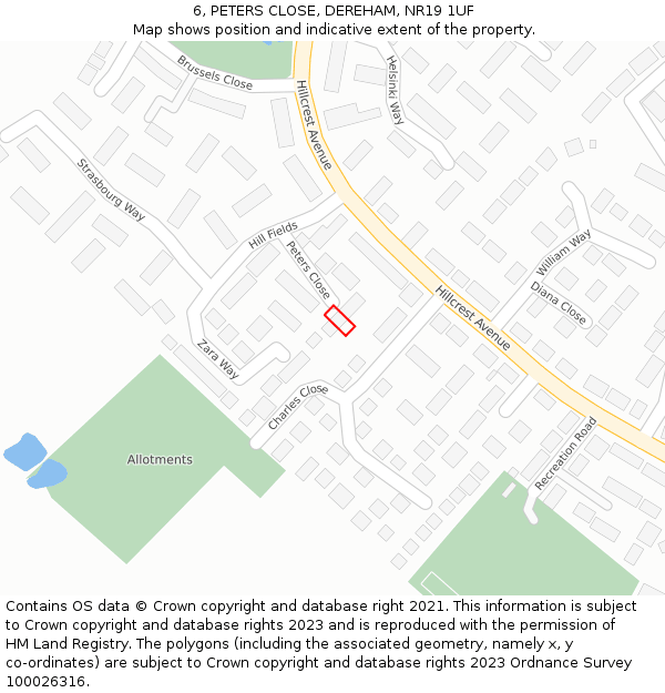 6, PETERS CLOSE, DEREHAM, NR19 1UF: Location map and indicative extent of plot