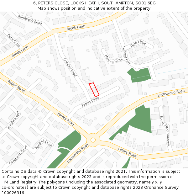 6, PETERS CLOSE, LOCKS HEATH, SOUTHAMPTON, SO31 6EG: Location map and indicative extent of plot