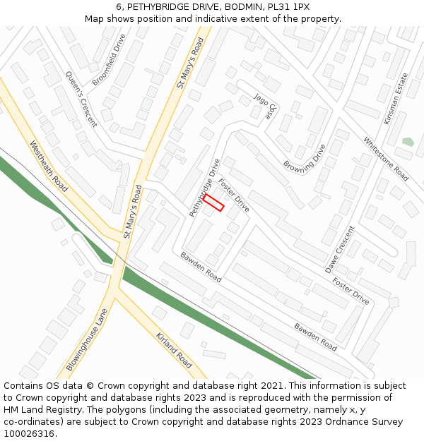 6, PETHYBRIDGE DRIVE, BODMIN, PL31 1PX: Location map and indicative extent of plot