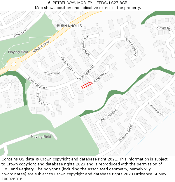 6, PETREL WAY, MORLEY, LEEDS, LS27 8GB: Location map and indicative extent of plot