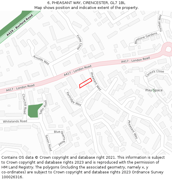 6, PHEASANT WAY, CIRENCESTER, GL7 1BL: Location map and indicative extent of plot