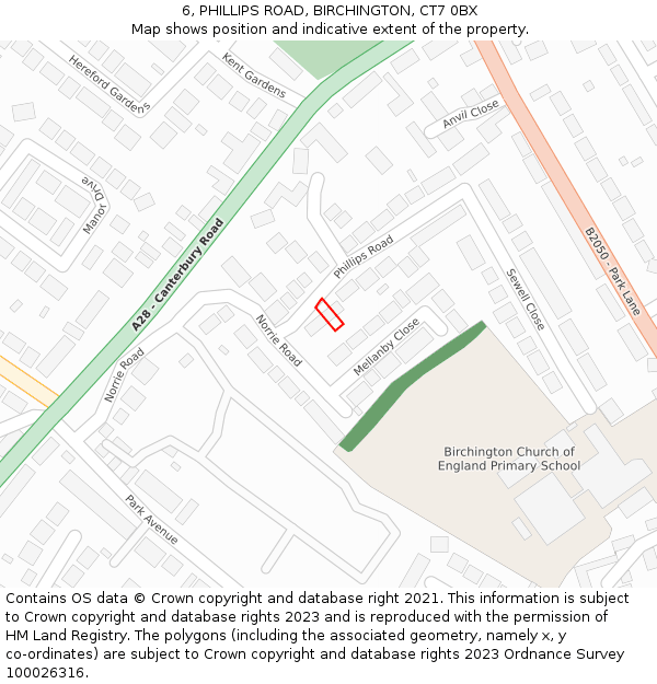 6, PHILLIPS ROAD, BIRCHINGTON, CT7 0BX: Location map and indicative extent of plot