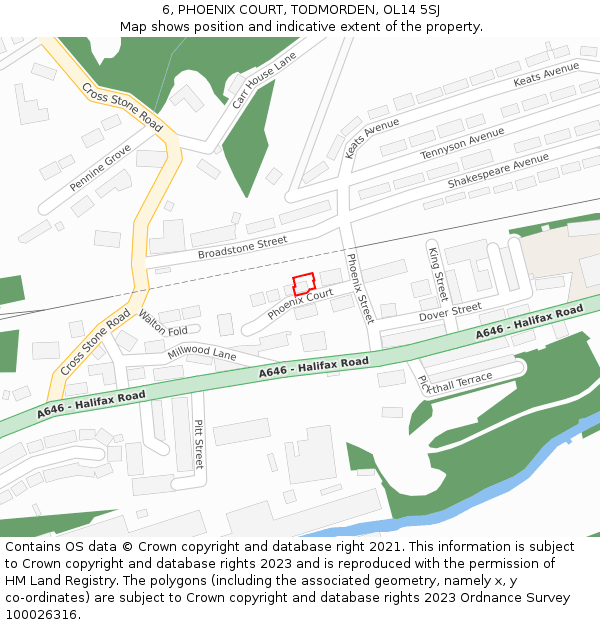 6, PHOENIX COURT, TODMORDEN, OL14 5SJ: Location map and indicative extent of plot