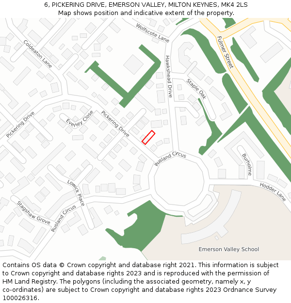 6, PICKERING DRIVE, EMERSON VALLEY, MILTON KEYNES, MK4 2LS: Location map and indicative extent of plot