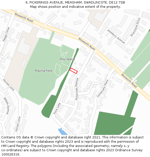 6, PICKERINGS AVENUE, MEASHAM, SWADLINCOTE, DE12 7SB: Location map and indicative extent of plot